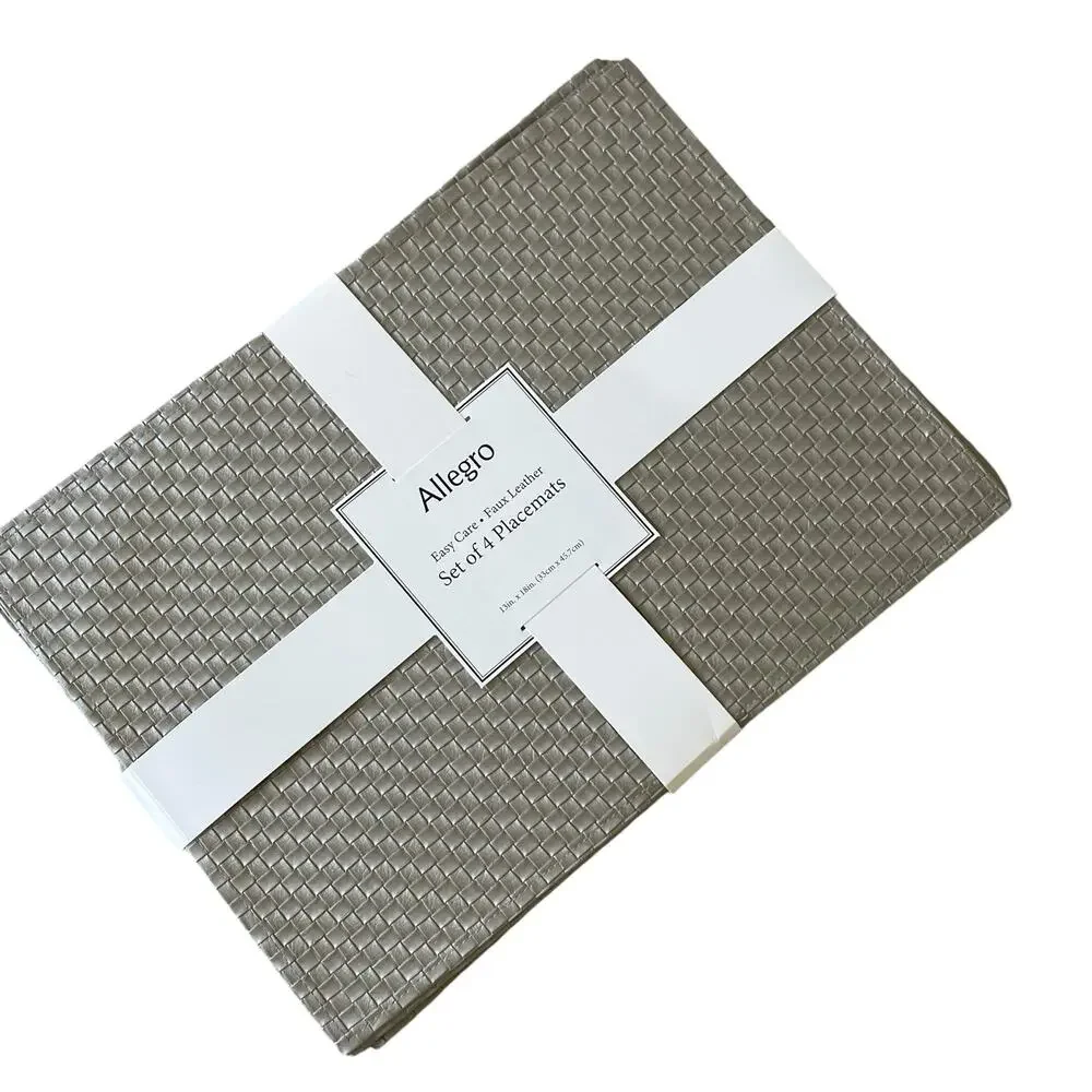Allegro Metallic Silver Faux Leather Placemats 13x18 Set of 4 Holiday Glam NEW